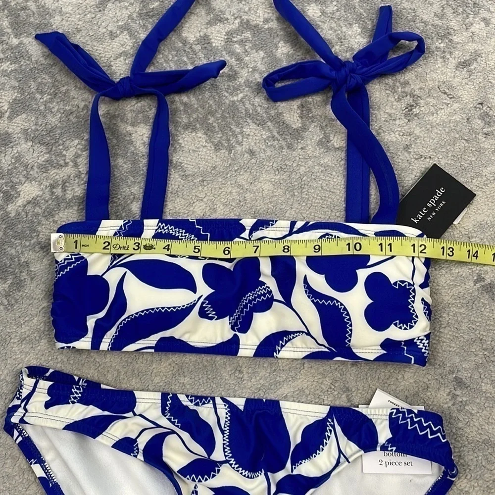 NWT Kate Spade Blue Berry Shoulder Tie Bikini Swimsuit Floral Sz XS